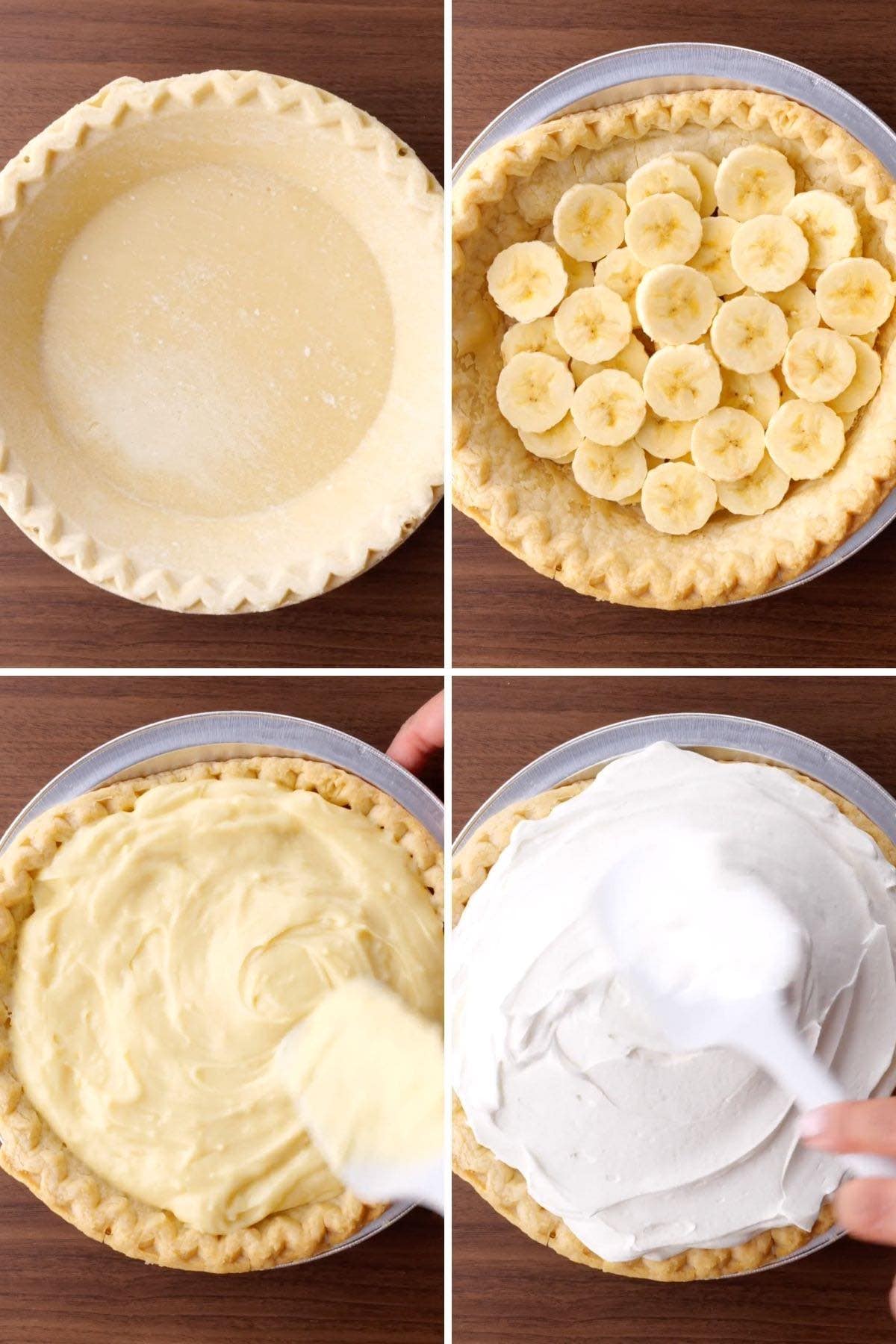 Banana Cream Pie Collage of assembly steps