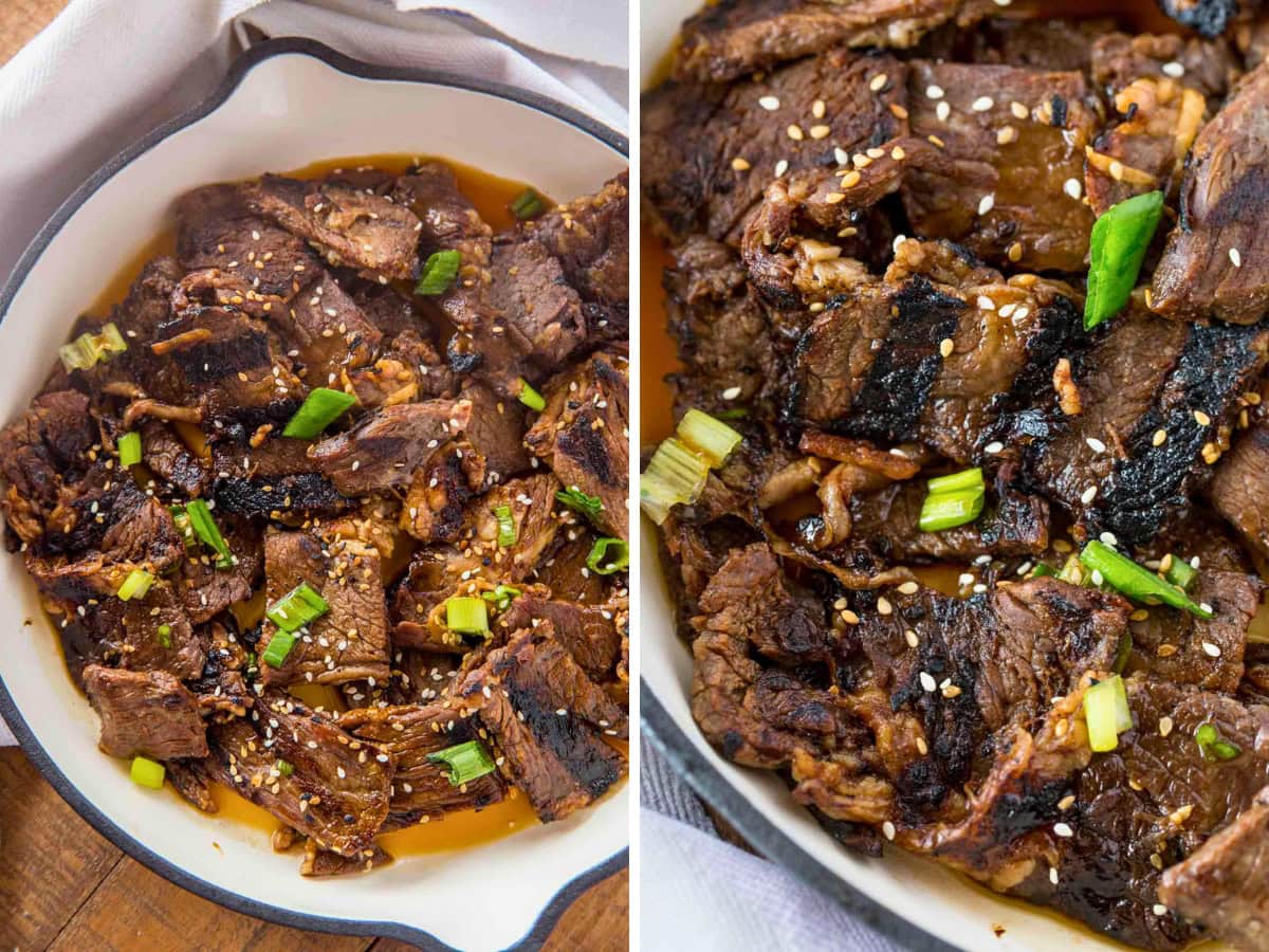Side by side of beef in a pan