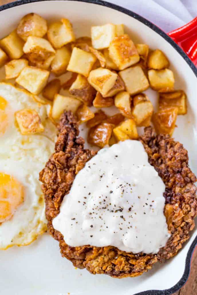Chicken Fried Steak with eggs and hash browns