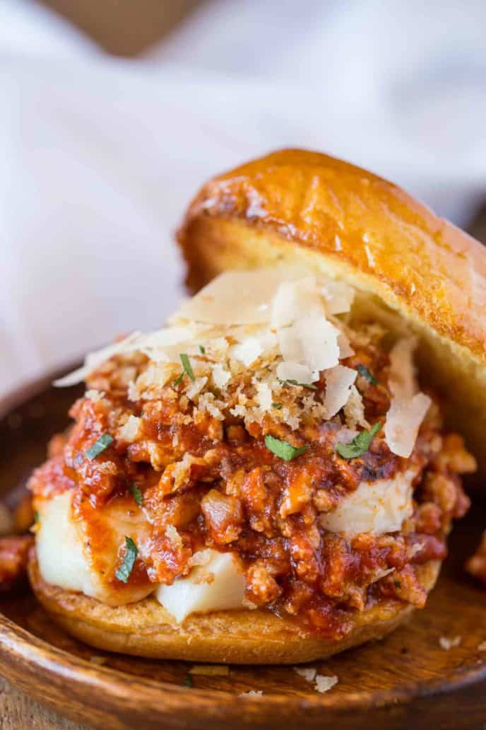 close up of sloppy joe with bun falling off 