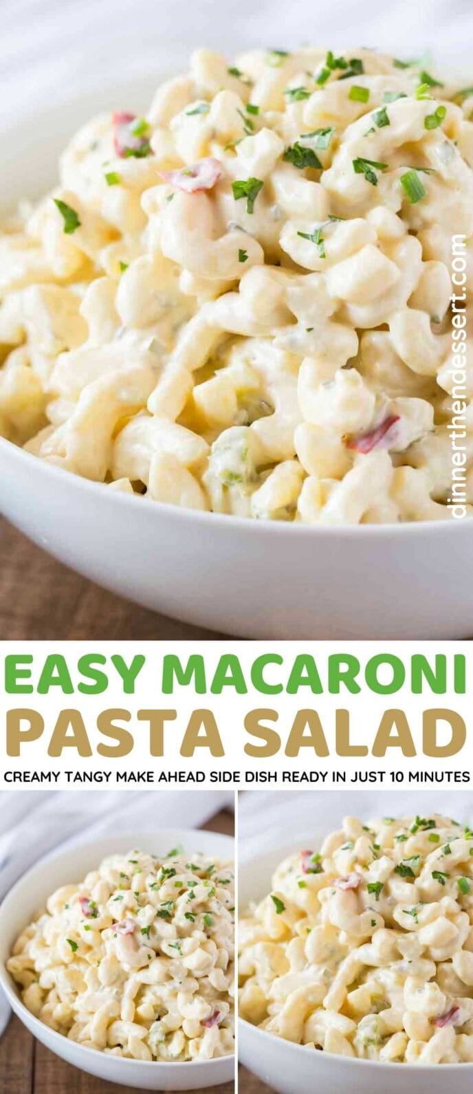 Prepared salad with elbow macaroni in a bowl