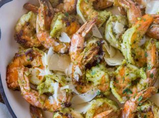 Pesto Shrimp in Pan