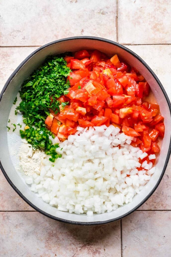 Pico de Gallo Salsa ingredients in bowl