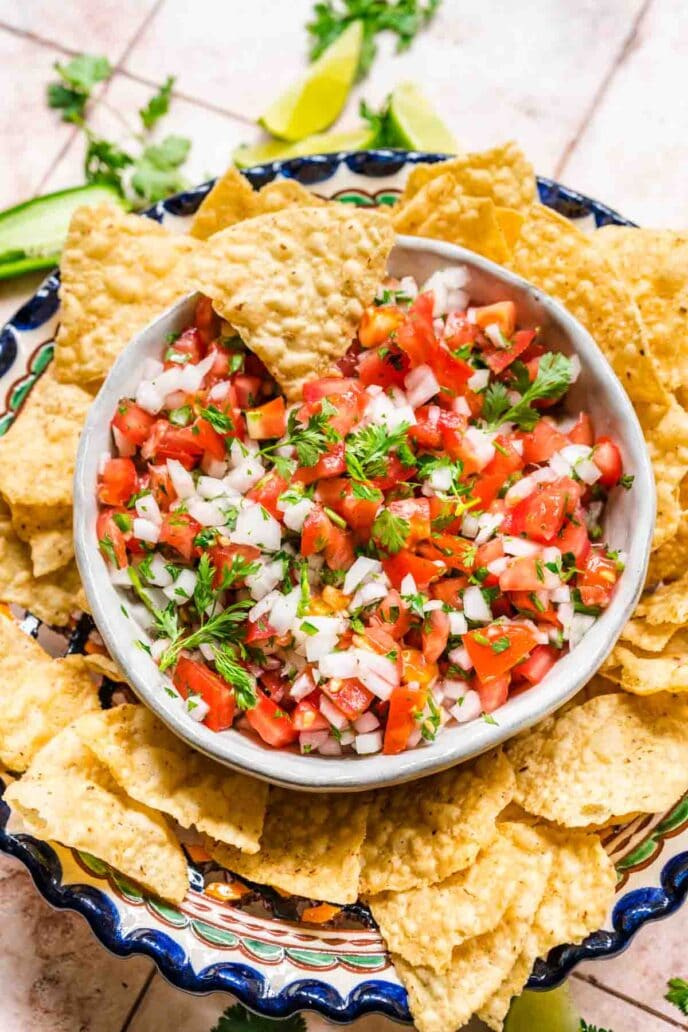 Pico de Gallo Salsa in bowl with chips