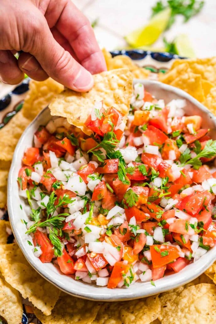 Pico de Gallo Salsa in bowl with chips