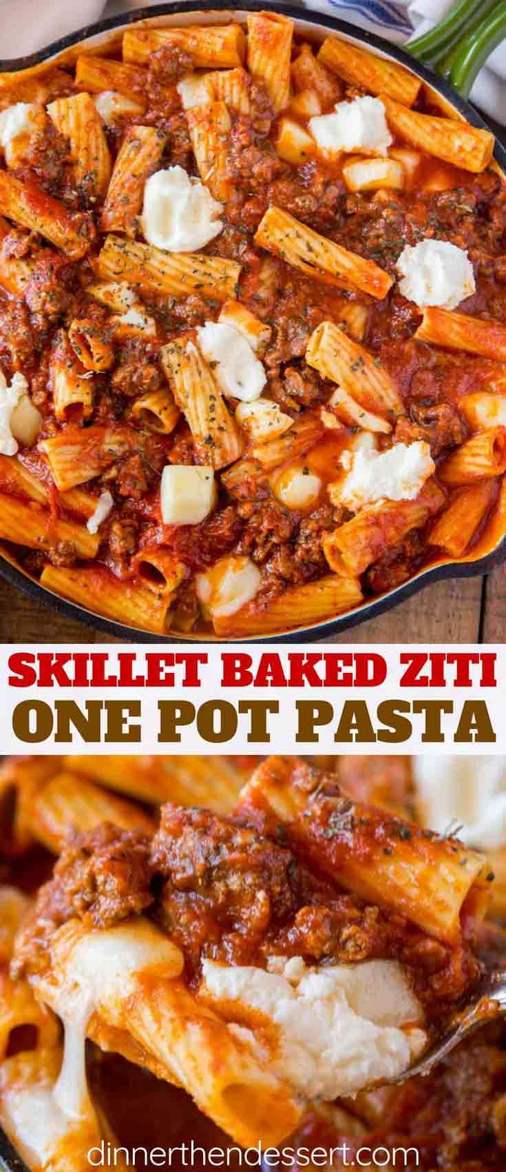 Collage of skillet pasta recipe