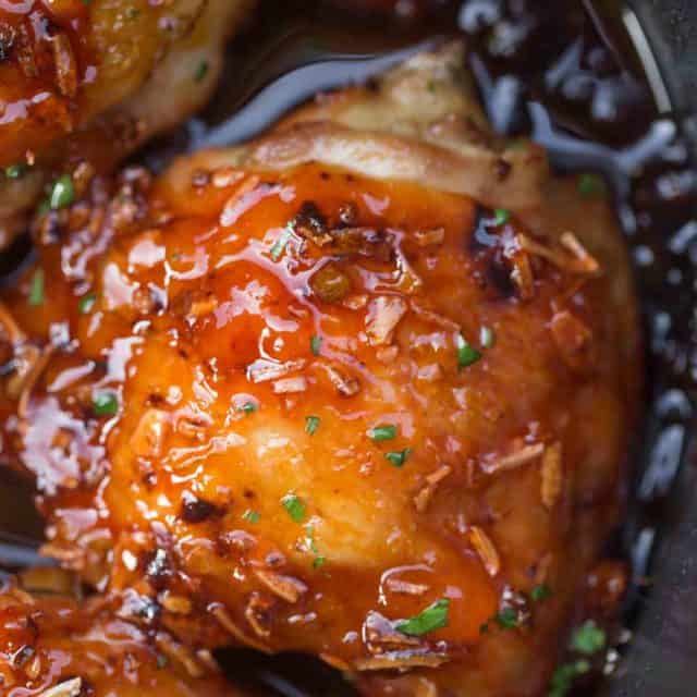 Single Apricot Chicken thigh in slow cooker