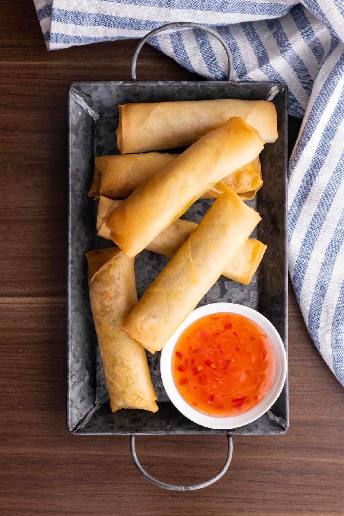 Spring Rolls and dipping sauce on serving platter