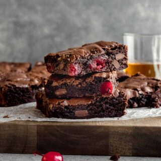 Black Forest Brownies sliced and stacked