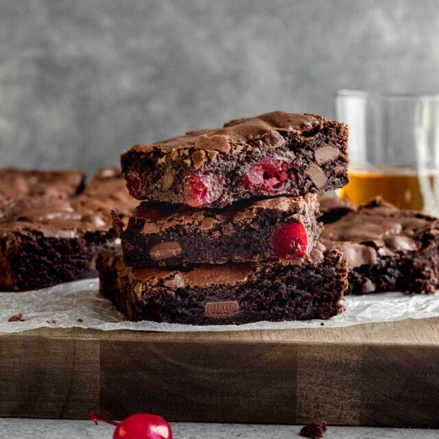 Cherry Brownies sliced and stacked 1x1
