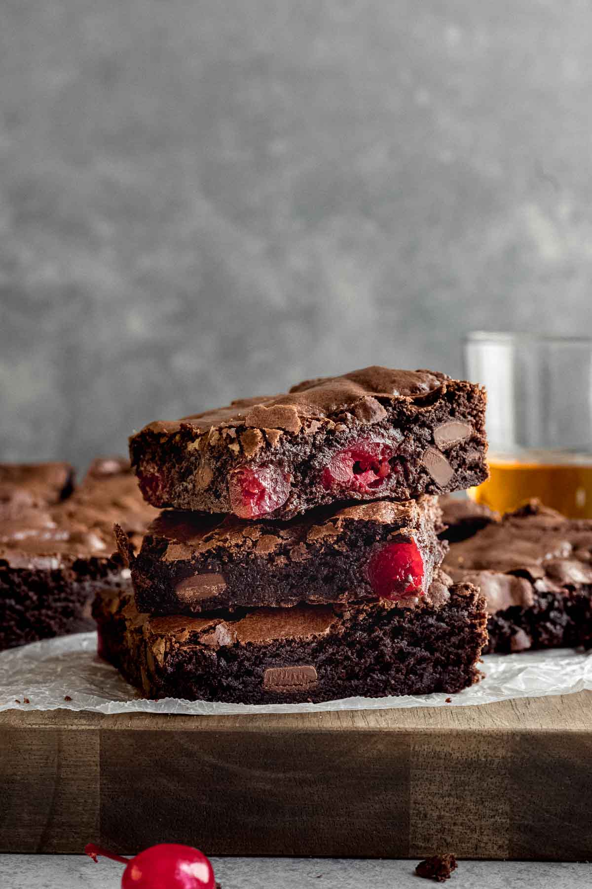 Black Forest Brownies sliced and stacked