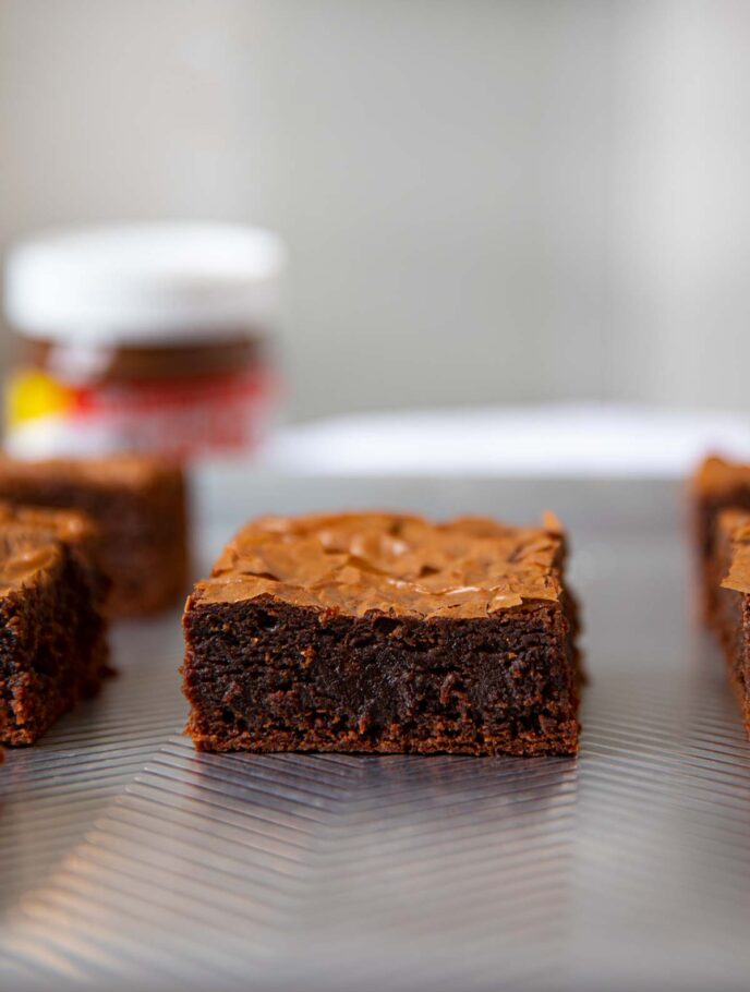 Nutella Brownies on baking sheet