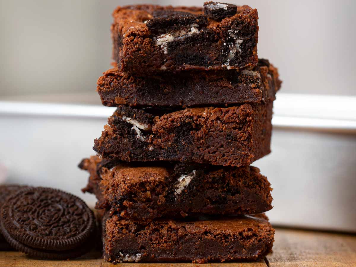 Oreo Brownies in stack