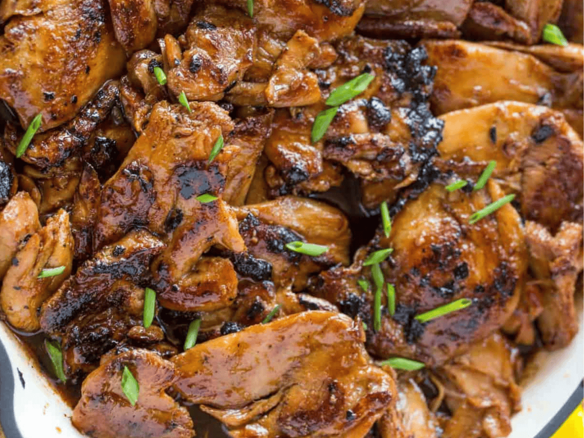 Close up showing chicken in pan ready to serve