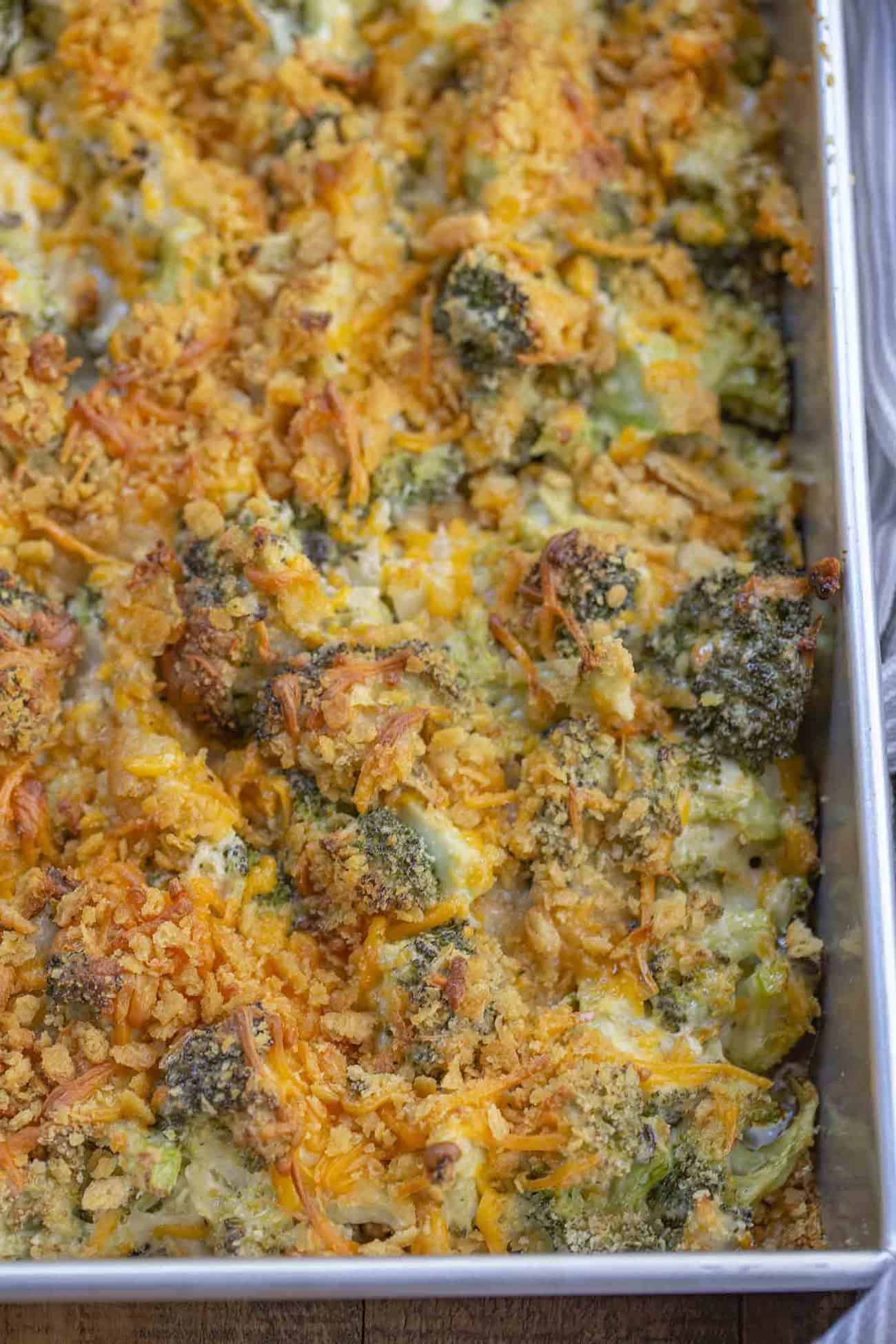 broccoli and cheese with ritz cracker topping