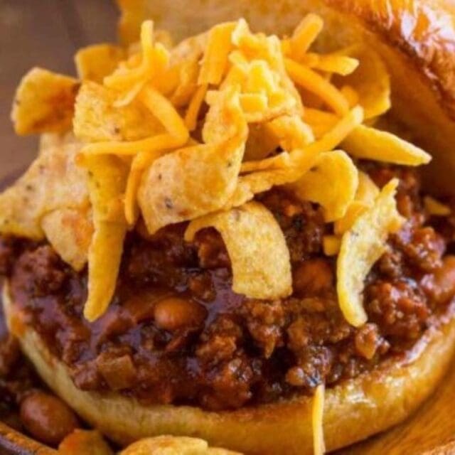 Sloppy Joe on a bun with fritos