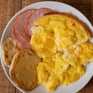 Oven Scrambled Eggs serving on plate
