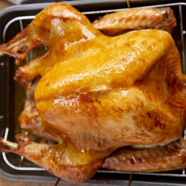 Turkey in roasting pan after cooking