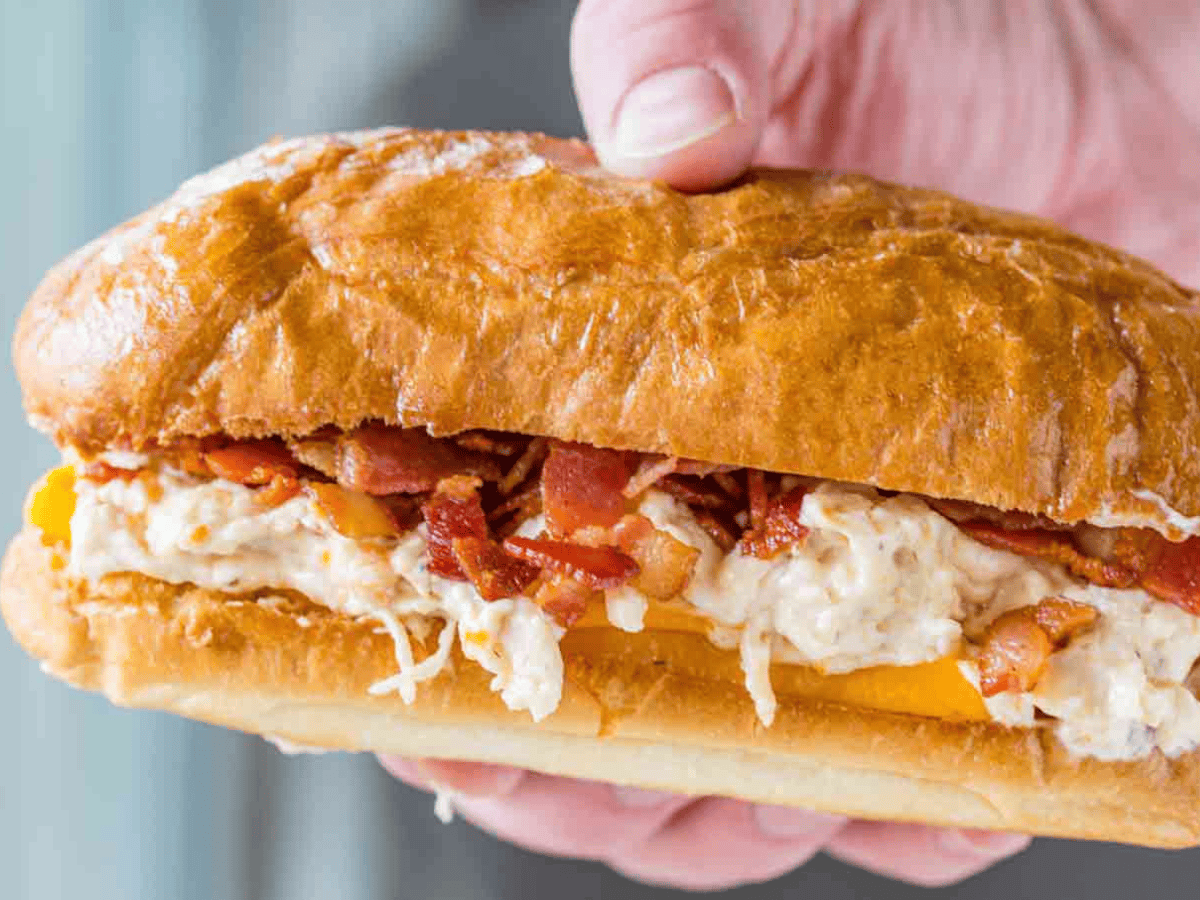 hand holding chicken sandwich 