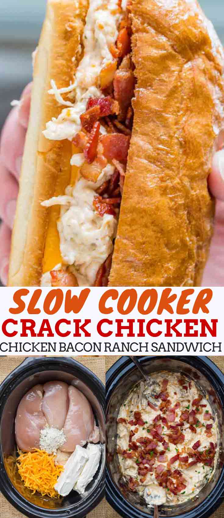 Slow Cooker Chicken Bacon Ranch Sandwiches (Crack Chicken) - Dinner ...