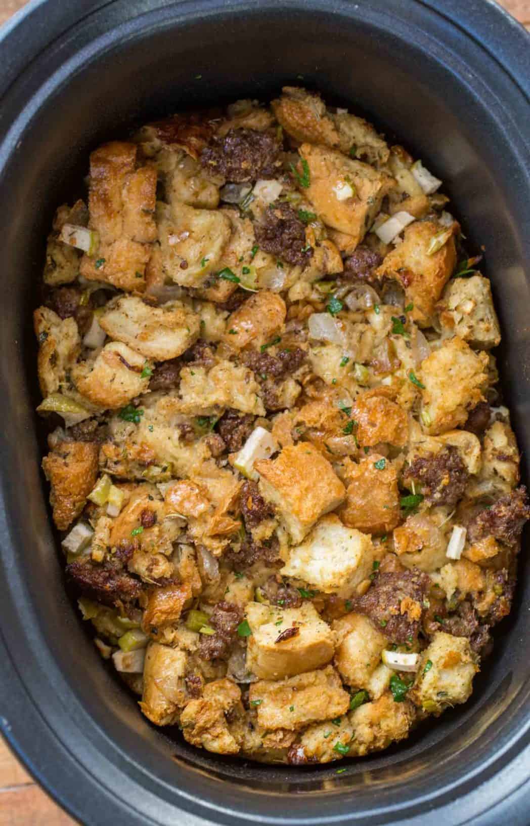 Homemade stuffing in a slow cooker