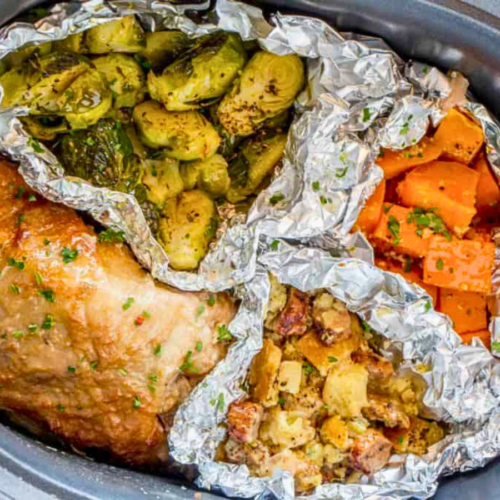 Cooked thanksgiving meal in crockpot