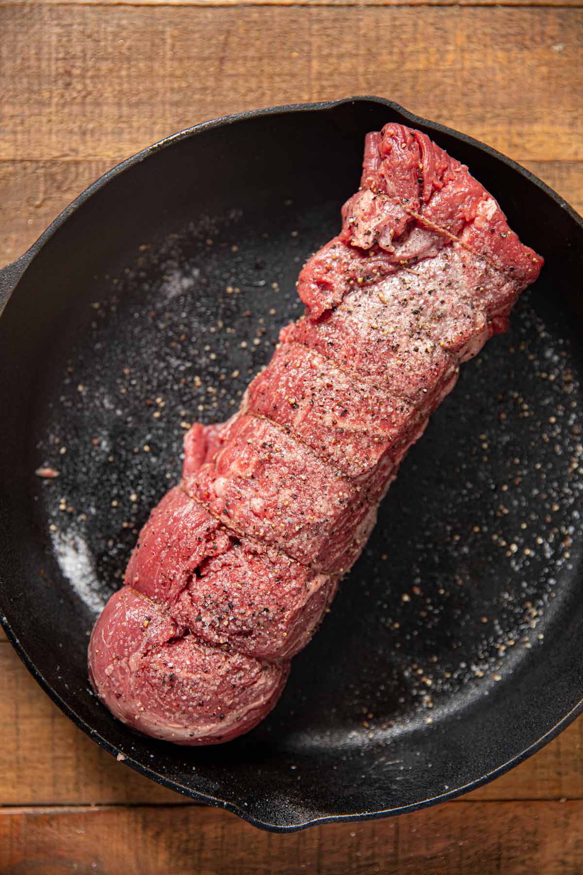 Beef Tenderloin in skillet before cooking