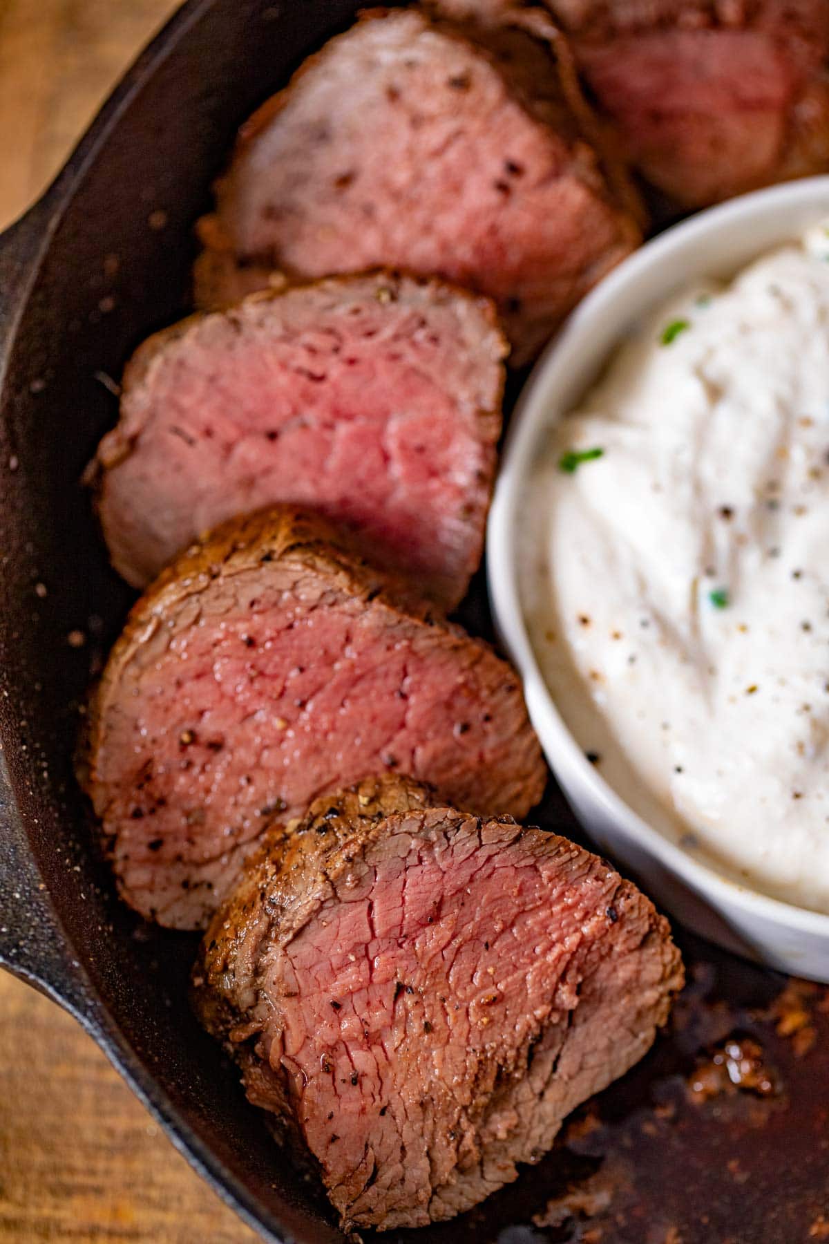 Beef Tenderloin steaks in cast iron skillet