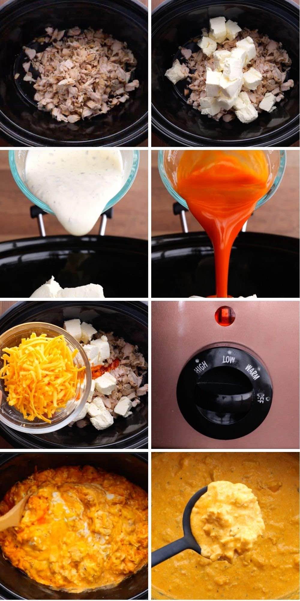 Slow Cooker Buffalo Chicken Dip Collage