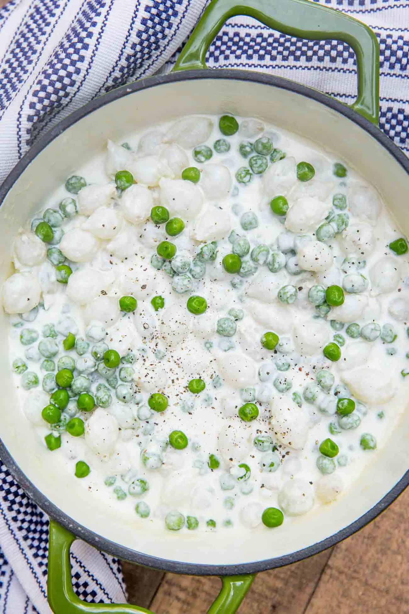 Creamed Onions and Peas Dinner, then Dessert