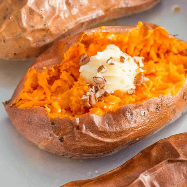 potato with butter and nuts on top