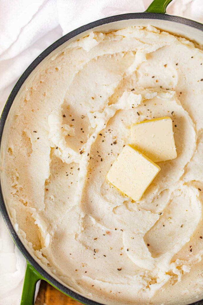 Creamy Mashed Potatoes in green pot