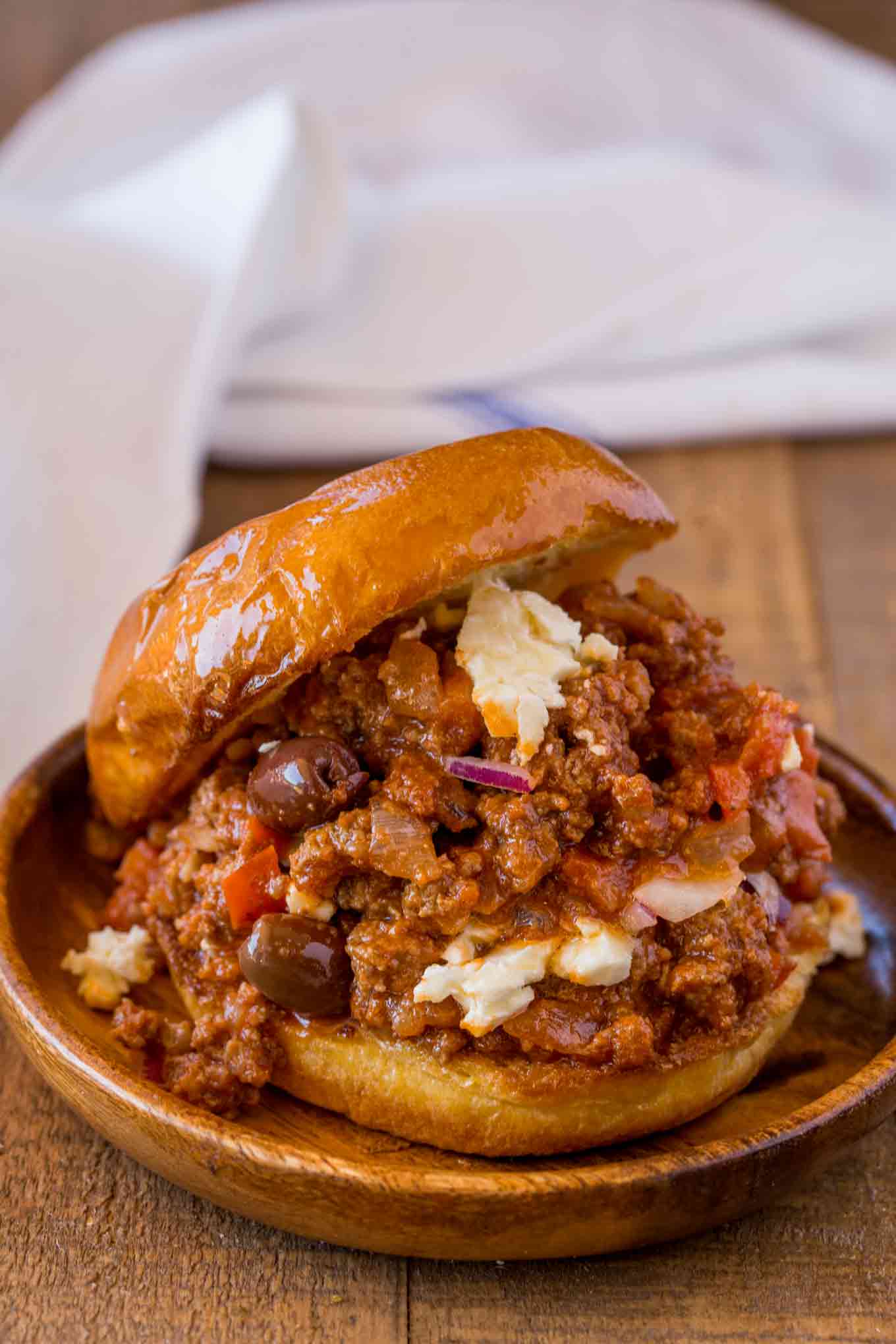 Sloppy Joes with feta and olives