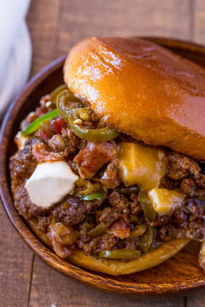 Sloppy joe with top bun partially off