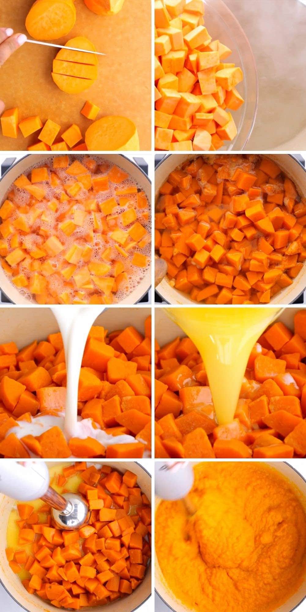 Mashed Sweet Potatoes Collage of prep steps