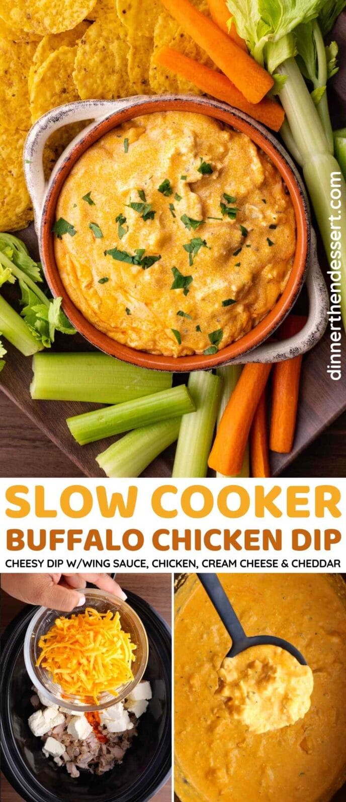 Slow Cooker Buffalo Chicken Dip Collage