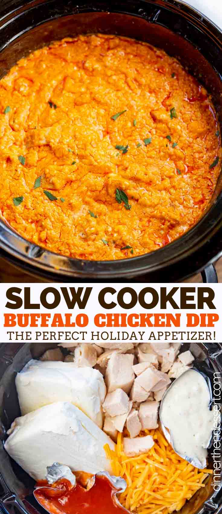 Easiest Slow Cooker Buffalo Chicken Dip - Dinner, then Dessert