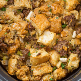 Closeup of ingredients in slow cooker