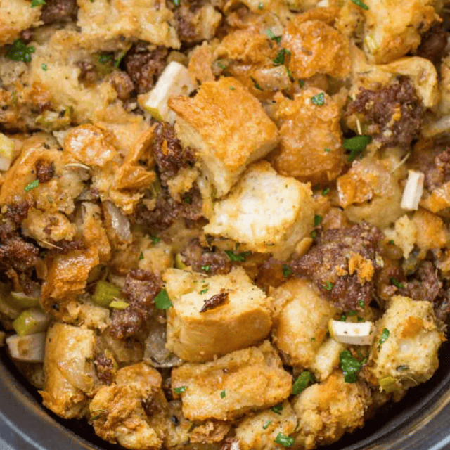 Closeup of ingredients in slow cooker
