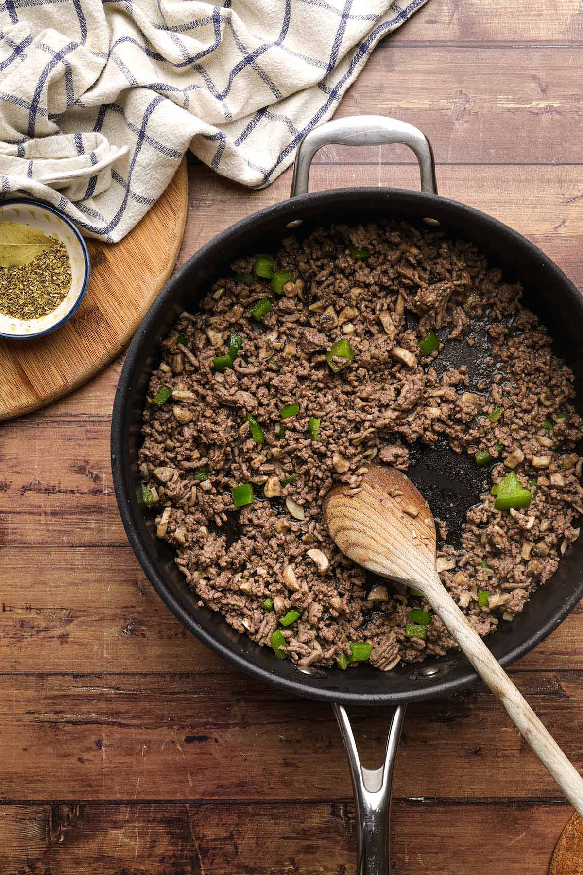 Swiss Steak Noodles ingredients in cooking pan