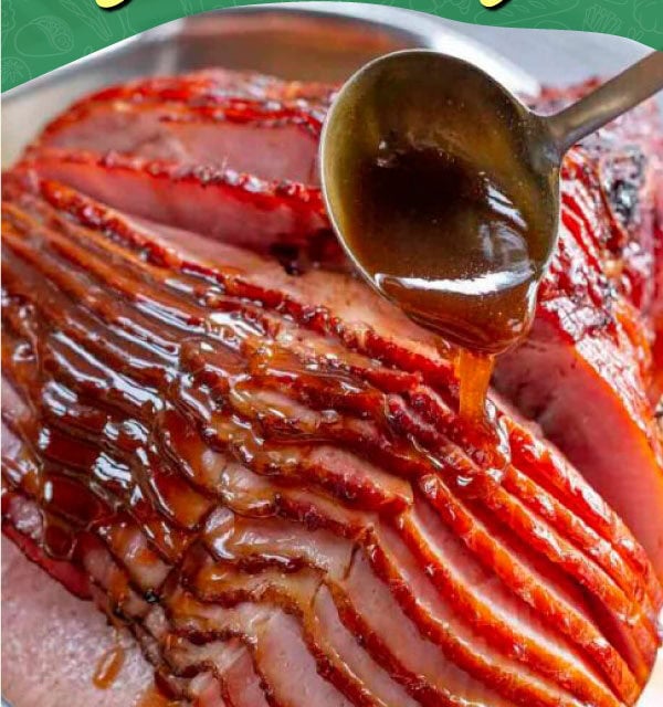 1 image pin of Brown Sugar homemade Ham Glaze drizzled over a sliced ham