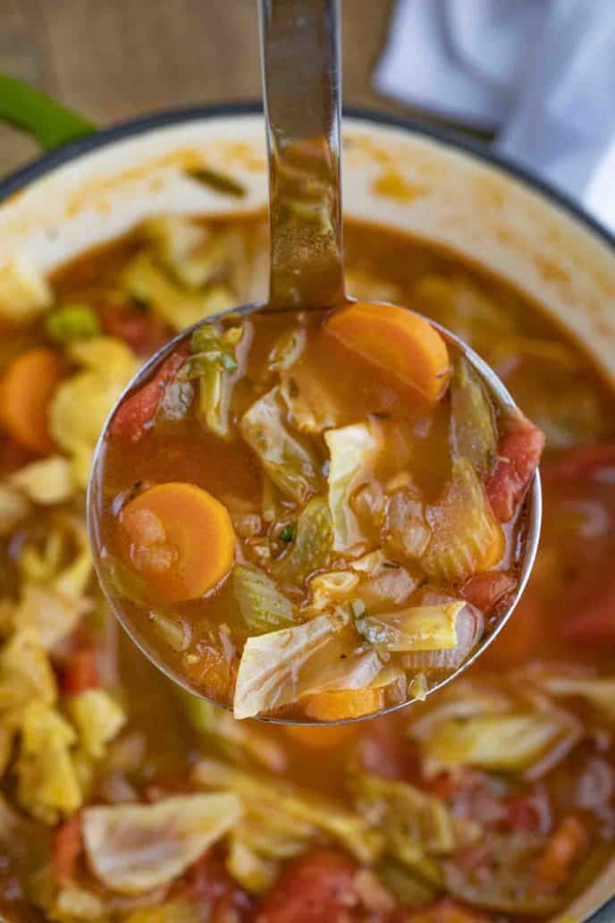 Cabbage Soup in a ladle