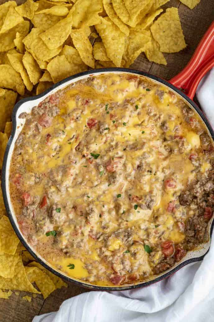 Cheesy Beef Rotel Dip Dinner then Dessert