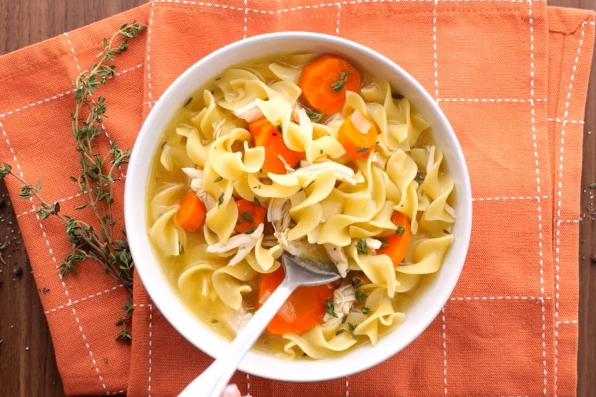 Chicken Noodle Soup in bowl with spoon