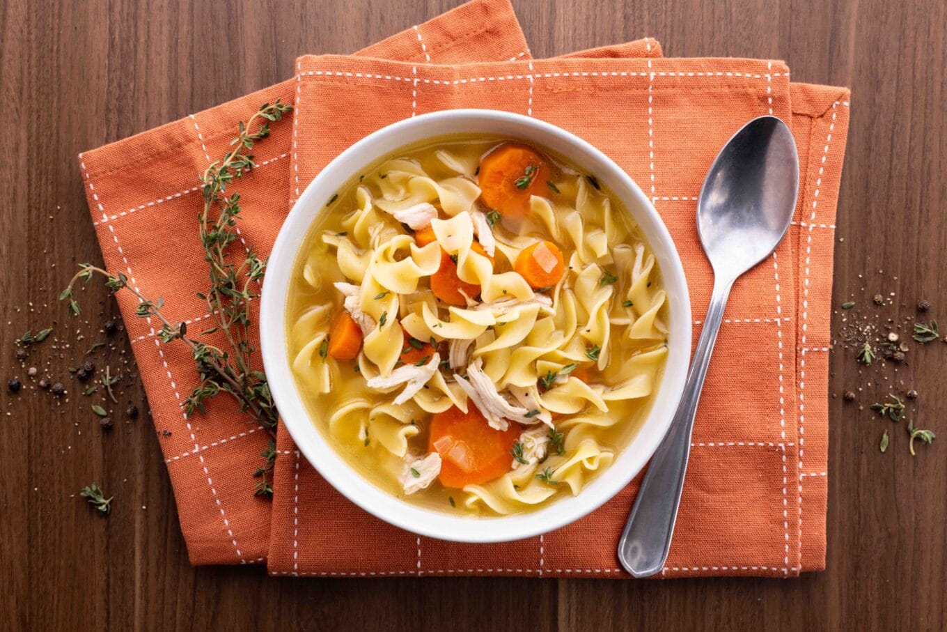 Chicken Noodle Soup in bowl with spoon