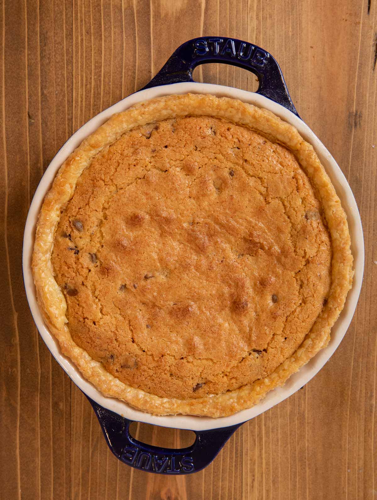 Chocolate Chip Cookie Pie in pie plate