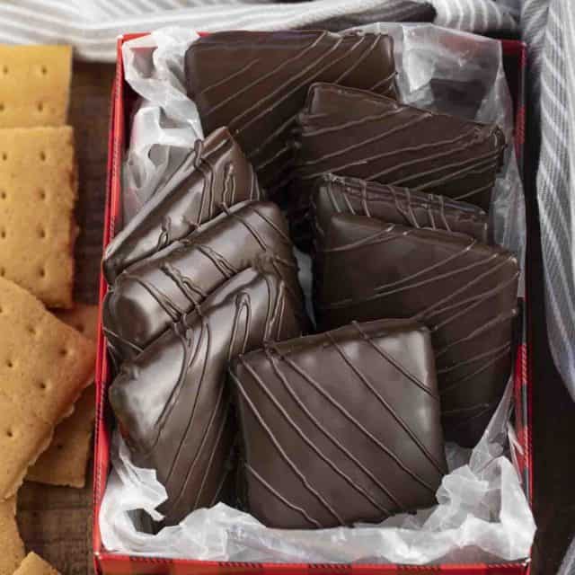 Chocolate Dipped Graham Crackers in tin
