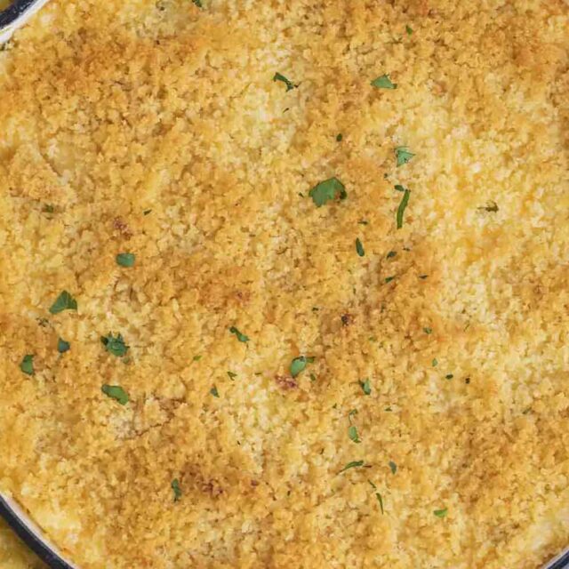 Crispy topped dip in baking dish