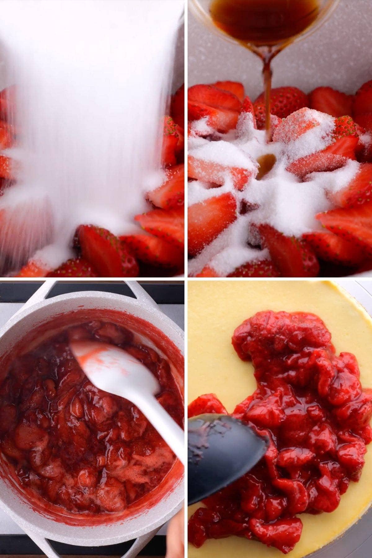 New York Cheesecake collage of strawberry topping