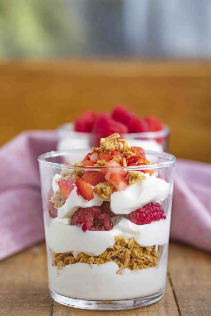 Individual Fresh Fruit, Granola & Yogurt Parfait with Strawberries